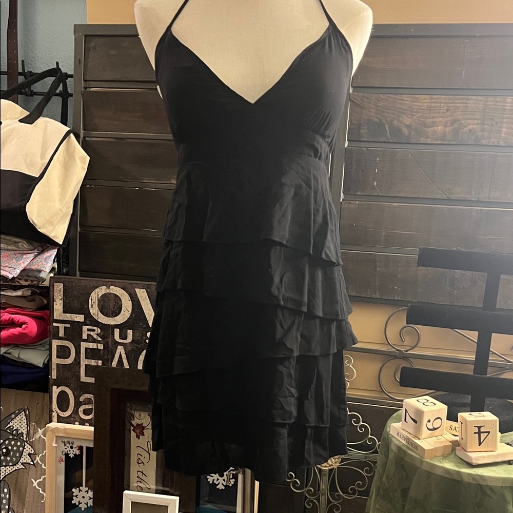 Guess Black Tiered Halter Mini Dress